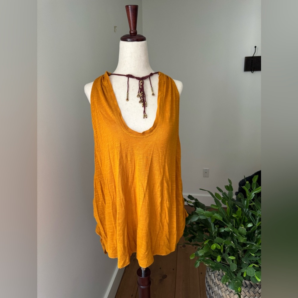 Free People Mustard Boho Deep V Tank Camisole